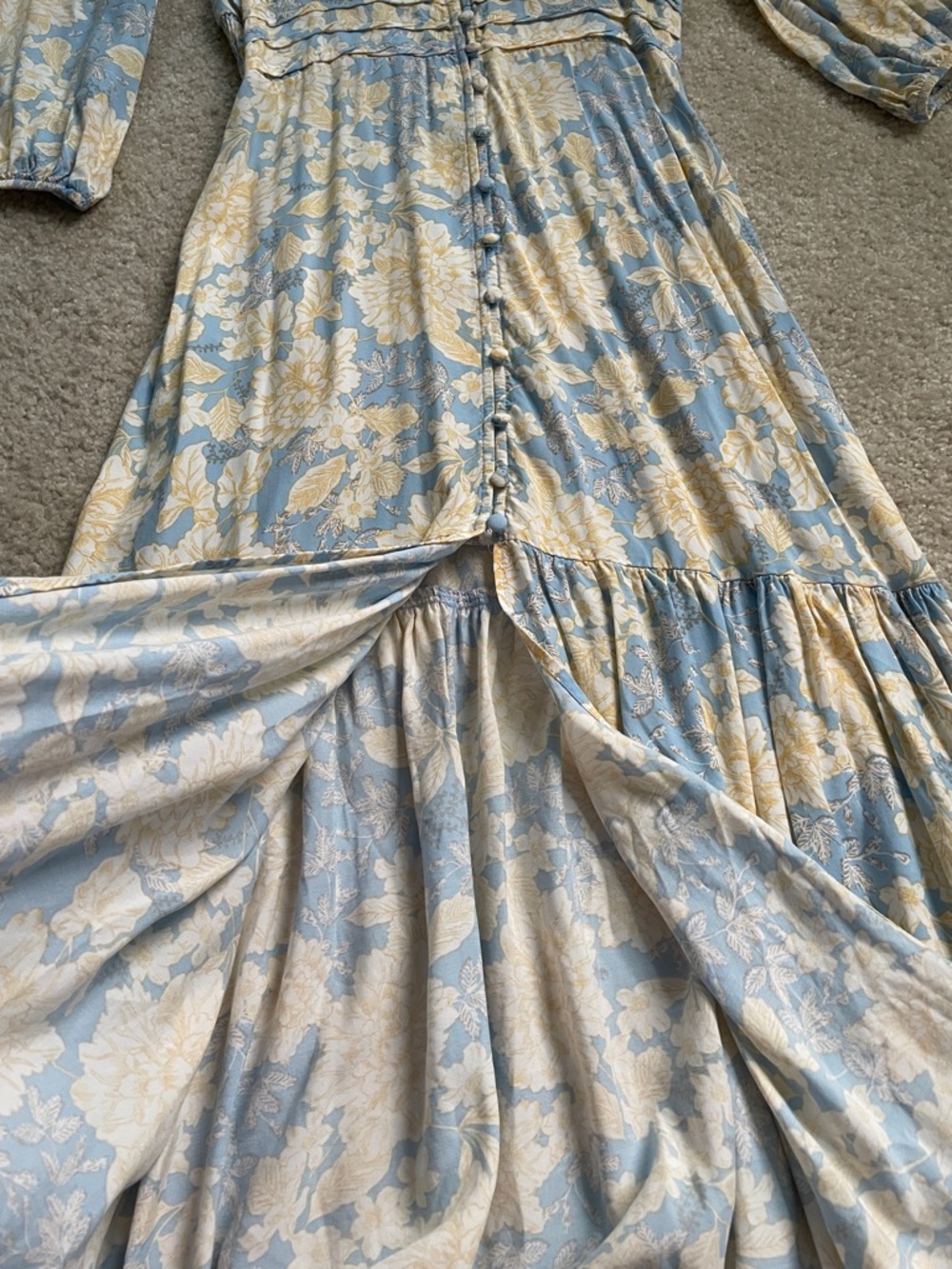 Zara Blue & Yellow Pastel Floral Button Front Midi Dress Cottagecore S - Picture 6 of 7